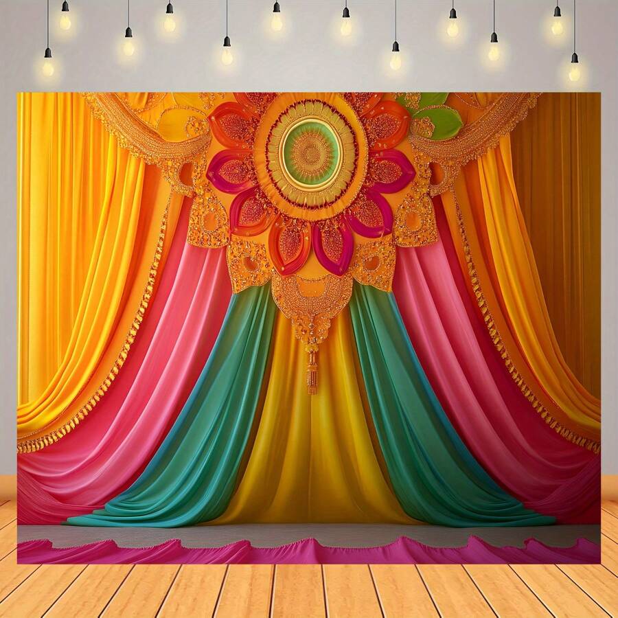 Phông nền chụp ảnh lấy cảm hứng từ Polyester rực rỡ - Thiết kế chống nhăn và dễ sử dụng cho Diwali, Pooja, tiệc chia tay cuộc sống độc thân, đám cưới và lễ kỷ niệm mùa xuân/hè - Hoàn hảo để ghi lại những khoảnh khắc khó quên - 1 cái - Xem 1