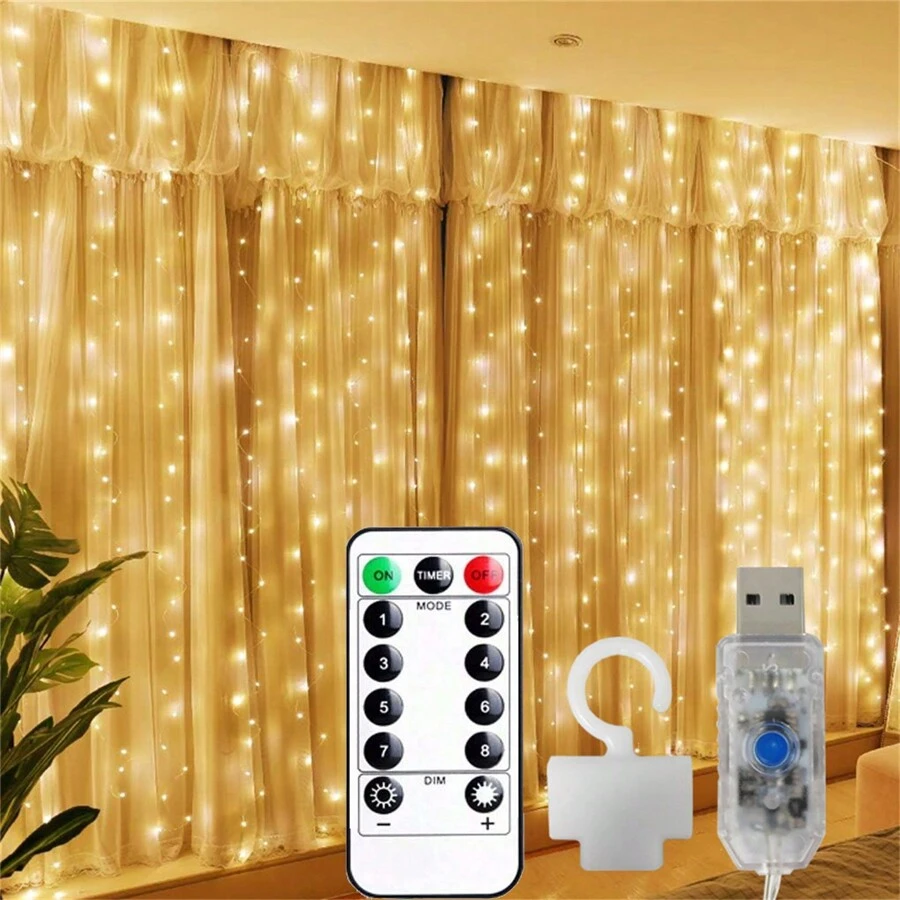 1pc Classic USB Curtain Light String With Remote Control, Fairy Light Garland For Indoor Christmas, Wedding, Bedroom Decoration - Metal, Non-Rechargeable,Wireless Sensor, Remote Control Flower Lights For Holidays And Occasions,Halloween And Thanksgiving Atmosphere Decoration