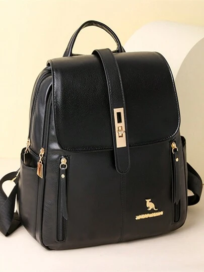 Mochila Feminina Média Universitária De Qualidade De Costas Em Couro Sintético Cangurus