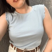 Women's Ribbed Tank Top Plus Size Ruffled Basic Fresh Summer Blouse - 綠水 - 查看 10