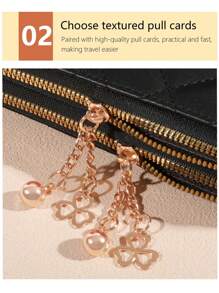 经典大容量拉链手拿包 带 8 个卡槽和多个隔层 优雅格子刺绣圣诞礼物感恩节复古礼物女士钱包钱包长款钱包腕带钱包 - 黑色 - 查看 8