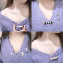 Luxury Brooch Safety Pin With Pearls And Rhinestones - 套件2 - 查看 3