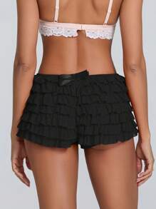 Women Mesh Ruffle Lace Cheeky Boyshorts Panty Booty Shorts Burlesque Retro Underwear Dance Bloomers Boy Shorts Panties Solid Color Underwear Elastic Boxer Briefs With Bow - Black - View 6