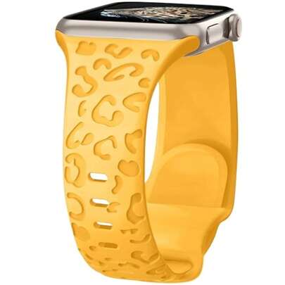 Unbeinst 1 X Cinturino orologio in silicone morbido con incisione leopardata, compatibile con Apple Watch Ultra Serie 10 9 8 7 SE 6 5 4 3 2 1