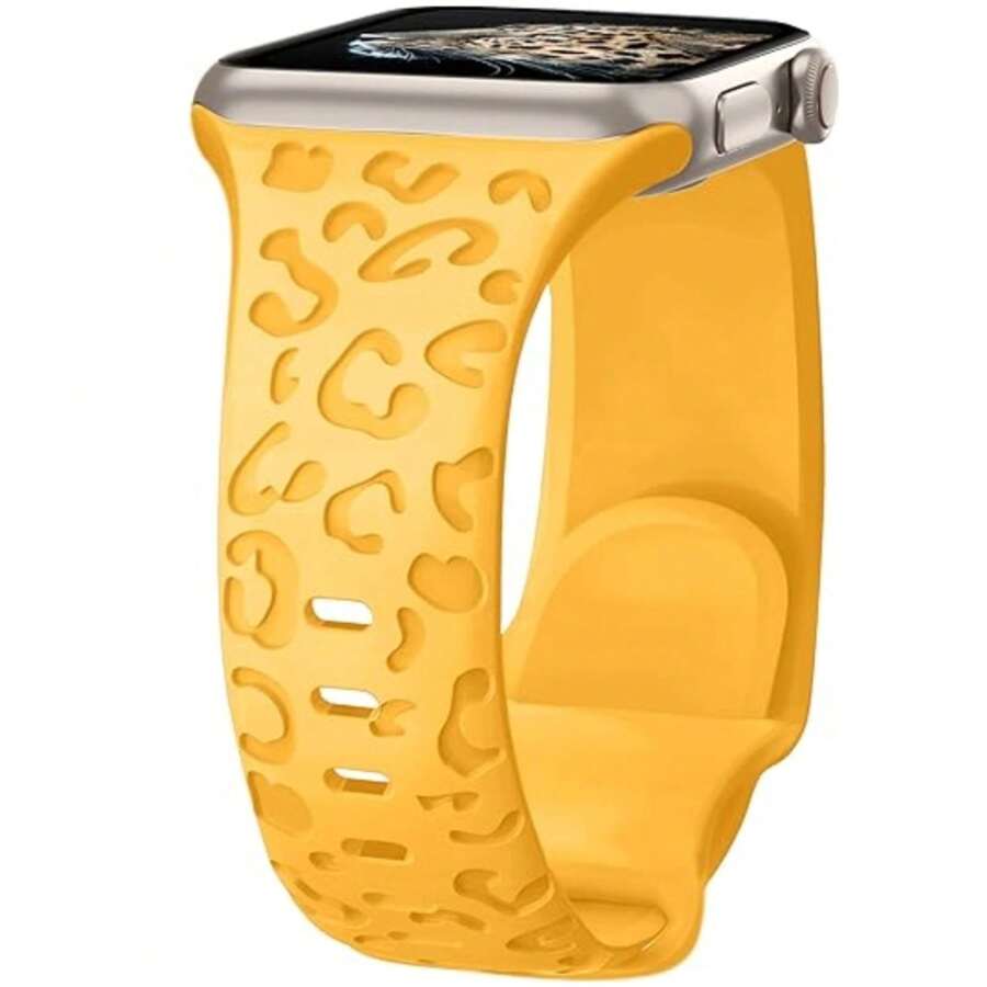Unbeinst 1 条豹纹雕刻柔软硅胶表带，适用于 Apple Watch Ultra 系列 10 9 8 7 SE 6 5 4 3 2 1 - 艷陽色 - 查看 1
