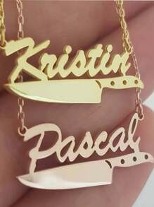 Customized Knife Shaped English Letter Name Pendant Necklace - Adjustable Chain, Personalized Jewelry Decor, Great Gift Idea For Chefs
