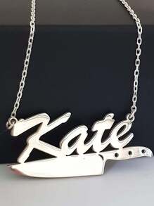 Customized Knife Shaped English Letter Name Pendant Necklace - Adjustable Chain, Personalized Jewelry Decor, Great Gift Idea For Chefs