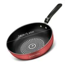 Sartén antiadherente de 24 cm en rojo/verde/sin tapa/con tapa/incrustación de cristal, de fondo grueso, bajo en humo, apta para cocinas de gas y eléctricas, para cocinar mariscos