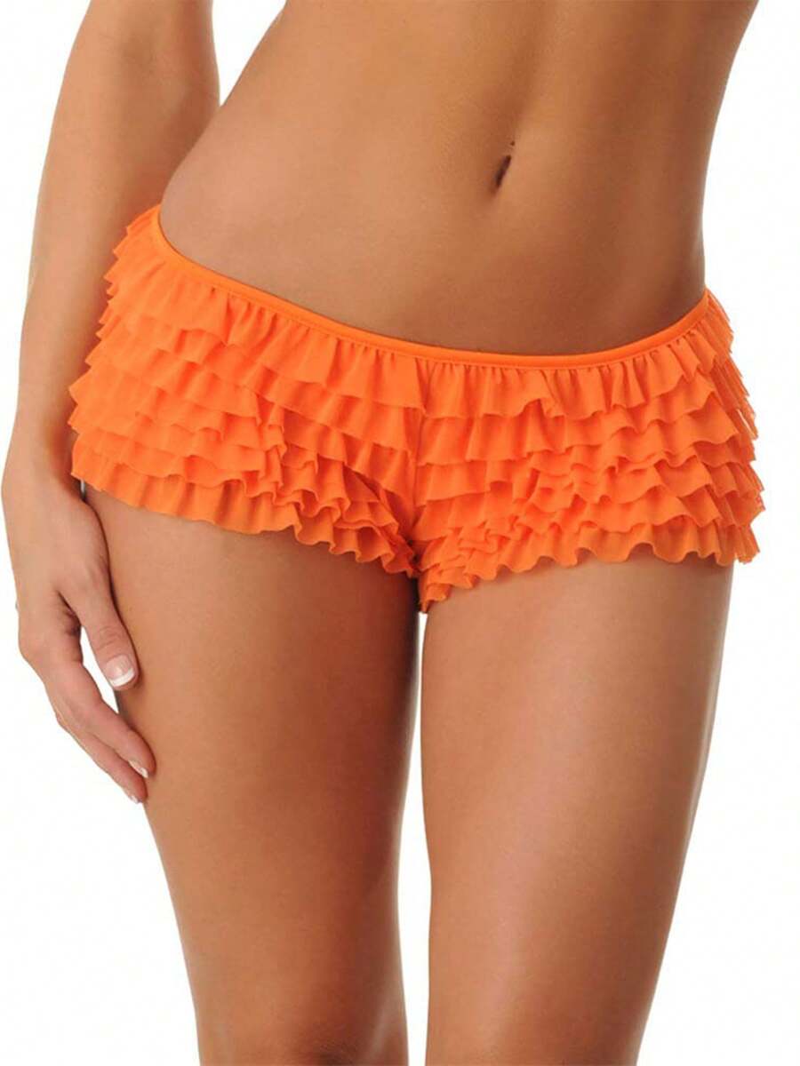 Women Y2k Ruffle Shorts With Bow Party Mini Shorts Skirt Low Rise Layered Micro Shorts Pettipants Pj Bottoms - trái cam - Xem 1