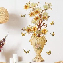 1 pezzo Adesivo da parete 3D in rilievo con vaso di fiori e fiori, adatto per camera da letto, ingresso, soggiorno, ufficio, portico, parete d'accento, decorazione per la casa - Multicolore - Visualizzare 4