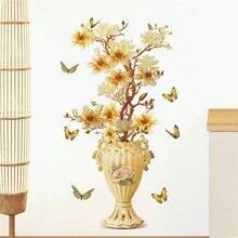 1 pezzo Adesivo da parete 3D in rilievo con vaso di fiori e fiori, adatto per camera da letto, ingresso, soggiorno, ufficio, portico, parete d'accento, decorazione per la casa - Multicolore - Visualizzare 1