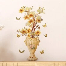 1 pezzo Adesivo da parete 3D in rilievo con vaso di fiori e fiori, adatto per camera da letto, ingresso, soggiorno, ufficio, portico, parete d'accento, decorazione per la casa - Multicolore - Visualizzare 5