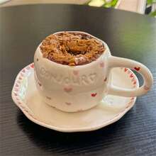 1 套咖啡杯碟手绘花心陶瓷杯带碟家庭办公室水杯早餐牛奶茶杯礼物 - 彩色 - 查看 6