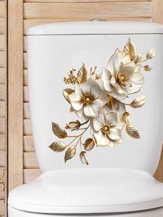 3D-blomma toalettlocksklistermärke, toalettstolpeskyddsdekal, vattentät väggmålning för badrum vinyldekal, dekorativ för badrum, badrumsdekor, avtagbar klistermärke
