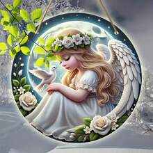 1 件天使主题装饰墙标，圣诞节/新年装饰标，圣诞节/新年礼物，适用于花园、咖啡厅、餐厅、客厅、入口 - 多功能天使墙壁艺术（1 件，7.9x7.9 英寸） - 彩色 - 查看 4