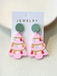 Bộ 3 đôi khuyên tai chủ đề Giáng sinh, Người tuyết, Người bánh gừng, Hoa tai in hình cây thông Noel, Trang sức thời trang - Nhiều màu - Xem 11
