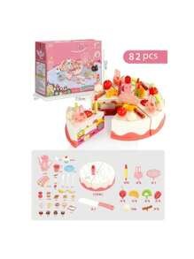 Set 82 Juguetes Pastel Cumpleaños Musica Sonido Luce Regalo - Rosa - Ver 4