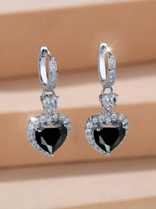 A Beautiful Silver Ocean Heart Shape With Rhinestone Unique Earrings For Ladies' Dating And Wedding Decoration Gift Valentines - Red - View 9