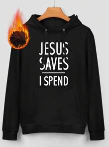 Oversized Style For Women, Jesus Saves I Spend Funny Graphic Hoodie For Men Unisex Cotton Comfortable Casual Wear, A Double-Layer Hood Hoodie, Fleece Lining For Excellent Warmth