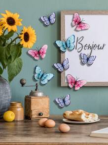 1 套/12 件 3D 蝴蝶墙贴，彩色渐变 3D 蝴蝶与花卉英文字母墙贴，适用于客厅、卧室、浴室、墙壁背景装饰家居贴纸 - 彩色 - 查看 13