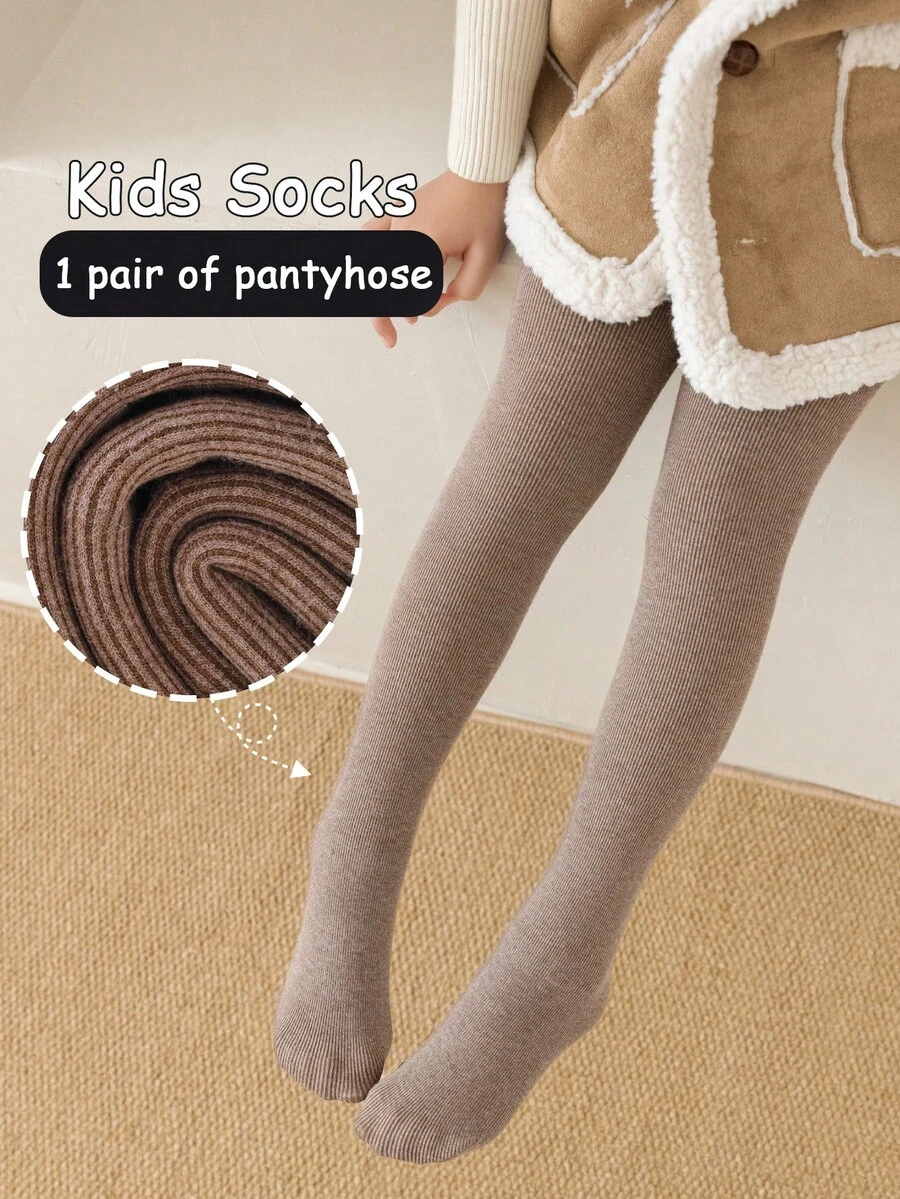 1 pieza Medias cálidas para niñas, Leggings gruesos de unicolor, Pantalones clásicos casuales versátiles suaves y cómodos, Adecuados para uso diario en otoño/invierno o como regalo de vacaciones