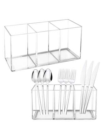 1pc Silverware Organizer Tray With 3 Compartments, Clear Plastic Cutlery Caddy Holder For Forks Spoons And Knives, Suitable For Party, Kitchen Counter Organization