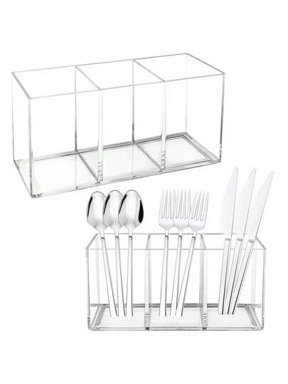 1pc Silverware Organizer Tray With 3 Compartments, Clear Plastic Cutlery Caddy Holder For Forks Spoons And Knives, Suitable For Party, Kitchen Counter Organization