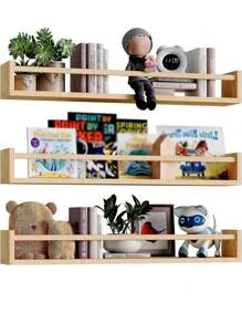 2 Stücke Wandregale, Küchenregale an der Wand, 16,5 Zoll Schwebende Bücherregale für die Wand, Wandregale, Baby Kinderzimmer Dekoration, Massivholz Wandregale für Bücher, Spielsachen und Dekorationslagerung, Herbst Wohndekoration, Schlafzimmermöbel, Wohndekoration, für Wohnzimmer, Büro, Bad, Küchen Organisatoren, Raumdekoration - Beige - Übersicht 10