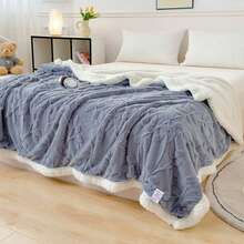 新品跨境电商风水树系列仿羊绒绵羊毛纯色风水树提花多功能毯午睡毯办公室羊毛毯舒适柔软家居毯 - 霧霾藍 - 查看 5