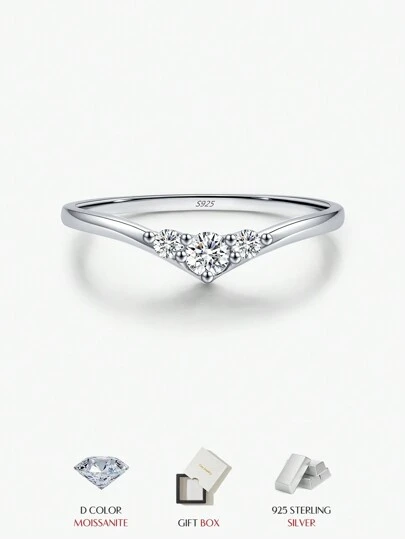 MODIAN 简约永恒莫桑石戒指 925 纯银闪亮简约细款结婚戒指女士精美珠宝礼物