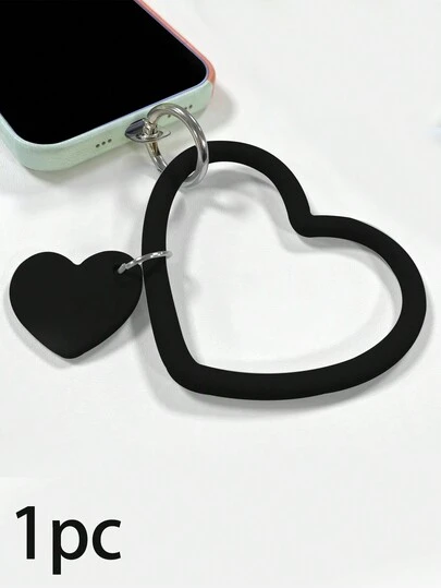 1pc Heart-Shaped Solid Color Silicone Wristband Keychain Phone Anti-Lost Wrist Strap Phone Case Anti-Drop Accessory