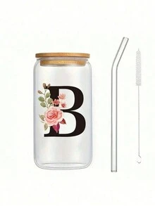 1 件个性化字母圣诞 A TO Z 磨砂玻璃杯，带竹盖和吸管，高硼硅耐热玻璃杯 - 办公室和家庭咖啡杯、生日礼物、女性、妈妈、最好的朋友、伴娘礼物的圣诞礼物 - 彩色 - 查看 15