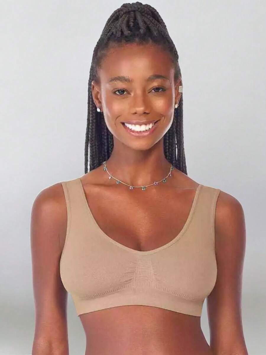 Anatomical Seamless Wide Strap Top Bra Zee Rucci Women's Bra Top Without Pads - 巧克力棕 - 查看 1