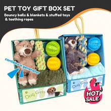 圣诞宠物娃娃套装包括圣诞系列毛毯、毛绒娃娃、自娱自乐声音玩具、厚实咀嚼玩具、绳索拼图玩具、不倒翁玩具、蓝绿组合吸水宠物毯 - 彩色 - 查看 5