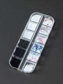 FULL BEAUTY 1 盒雪花白色指甲闪光 3D 全息薄片亮片星星樱花闪光圣诞指甲黑银粉颜料粉毛衣雪冬花指甲饰品装饰 DIY - 彩色 - 查看 6