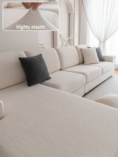 1pc Jacquard Elastic Sofa Seat Cushion Cover, Minimalist Modern Non-Slip Sofa Slipcover, Living Room Sofa Protector Fit For L-Shaped And 1/2/3/4 Seater Sofa