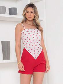 RAW CLOTHING One Size Shirt Set With Tie At The Back And Print, Shorts With Zipper And No Pocket - Red - View 2