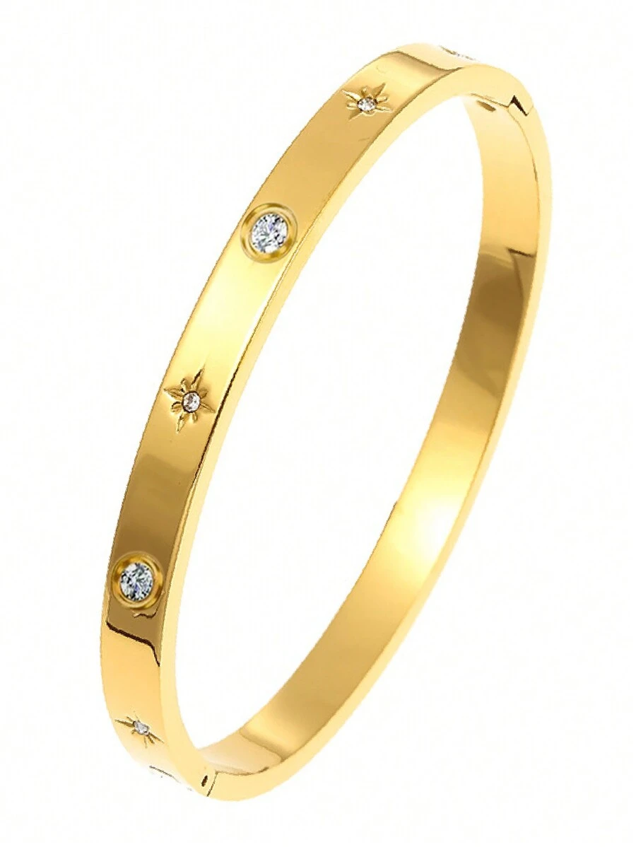 1 件简约八角星锆石不锈钢手镯套装，时尚日常佩戴或赠送朋友 - 金黃色 - 查看 1