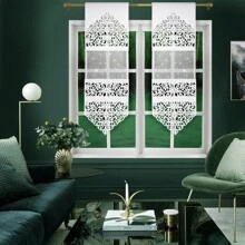 Fashionable Silver Silk Curtains, 1 Piece, 40*140cm And Other Sizes, Hollowed Out Felt Panel Design, Elegant Translucent, Light And Soft, Pocket Design, Suitable For Living Room, Dining Room And Kitchen, Perfect Match With Modern Style And Glamorous Style Home Decoration