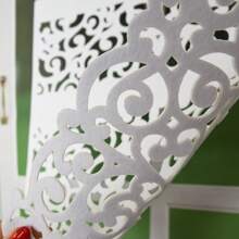 Fashionable Silver Silk Curtains, 1 Piece, 40*140cm And Other Sizes, Hollowed Out Felt Panel Design, Elegant Translucent, Light And Soft, Pocket Design, Suitable For Living Room, Dining Room And Kitchen, Perfect Match With Modern Style And Glamorous Style Home Decoration