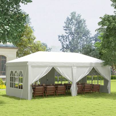  Outsunny 3 X 6 M Garden Pop Up Gazebo, Wedding Party Tent Marquee, Water Resistant Awning Canopy With Sidewalls, Windows, Drainage Holes, Carry Bag