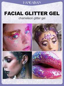 HANDAIYAN 亮片身体乳液 - 大亮片闪光粉，凝胶适合身体化妆、DIY 艺术、音乐会、脸部彩绘、狂欢节、万圣节、音乐节 - 紫色 - 查看 5