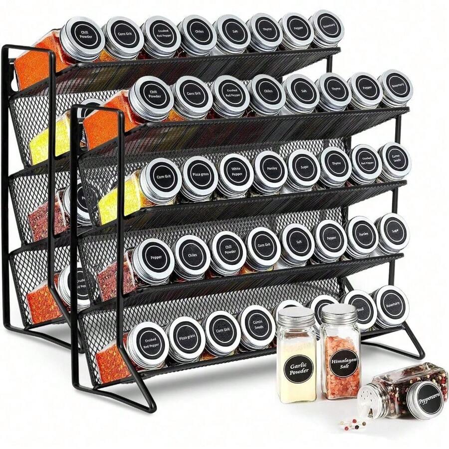 Trintion 2PC 3-Tier Spice Rack Free Standing Metal Kitchen Shelf Free Standing Counter Spice Organiser Metal Seasoning Bottle Organizer For Kitchen Countertop Cupboard Pantry (Black) - Black - View 1