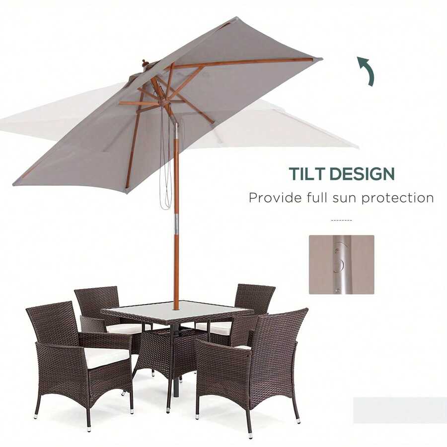 2m X 1. 5m Garden Parasol Umbrella With Tilting Sunshade Canopy