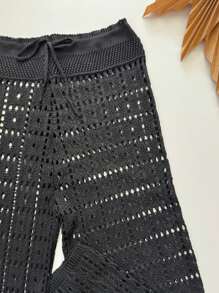 Beach Cover-Up Women's Beach Pants Crochet Knit Trousers Summer Fashion Blogger - 黑色 - 查看 2