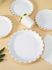 White & Gold Trim Disposable Plate, Napkin And Cup Set, Suitable For 25 Guests, One-Time Use Paper Plates Party Supplies Fit For Birthday Wedding Party Home Picnic