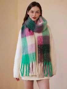 1 szt. damski szalik w kratę z poliestru tęczowego, uniwersalne zastosowanie, gruby i miękki ciepły szalik na wyjścia, dojazdy do pracy, jesień i zima