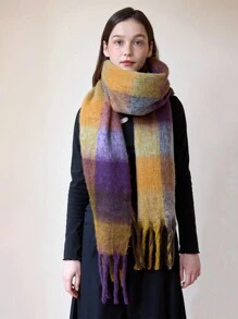 1 szt. damski szalik w kratę z poliestru tęczowego, uniwersalne zastosowanie, gruby i miękki ciepły szalik na wyjścia, dojazdy do pracy, jesień i zima
