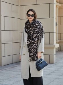 1 件女士豹纹围巾，编织流苏，温暖，装饰复古风格优雅简约百搭披肩，适合春季、秋季、冬季、雪季户外 - 彩色 - 查看 7
