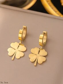 1 套 3 件简约优雅 18k 镀金不锈钢四叶草吊坠项链和耳环套装，适合女性日常休闲或派对佩戴，也可作为礼物 - 金黃色 - 查看 5